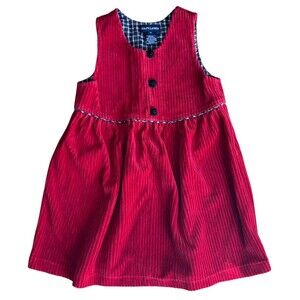 Ralph Lauren Girls Jumper Dress 3T Red Corduroy Plaid Trim Button Front